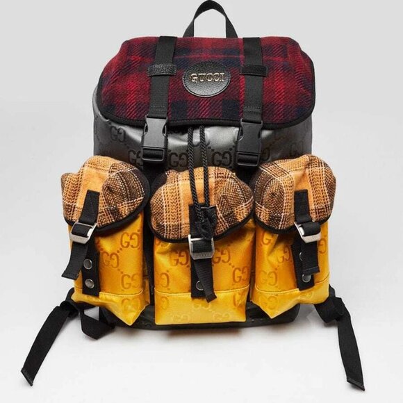 Gucci Red/Yellow/Grey GG Econyl Nylon Off The Grid Backpack Bag - Picture 1 of 12